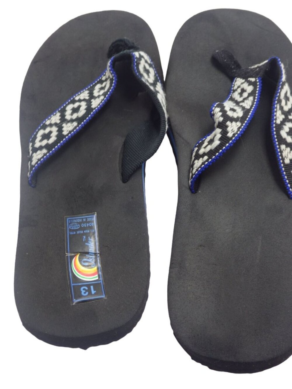 islander Flip Flop Mens Size 13 Black White Geometric Southwest Thong